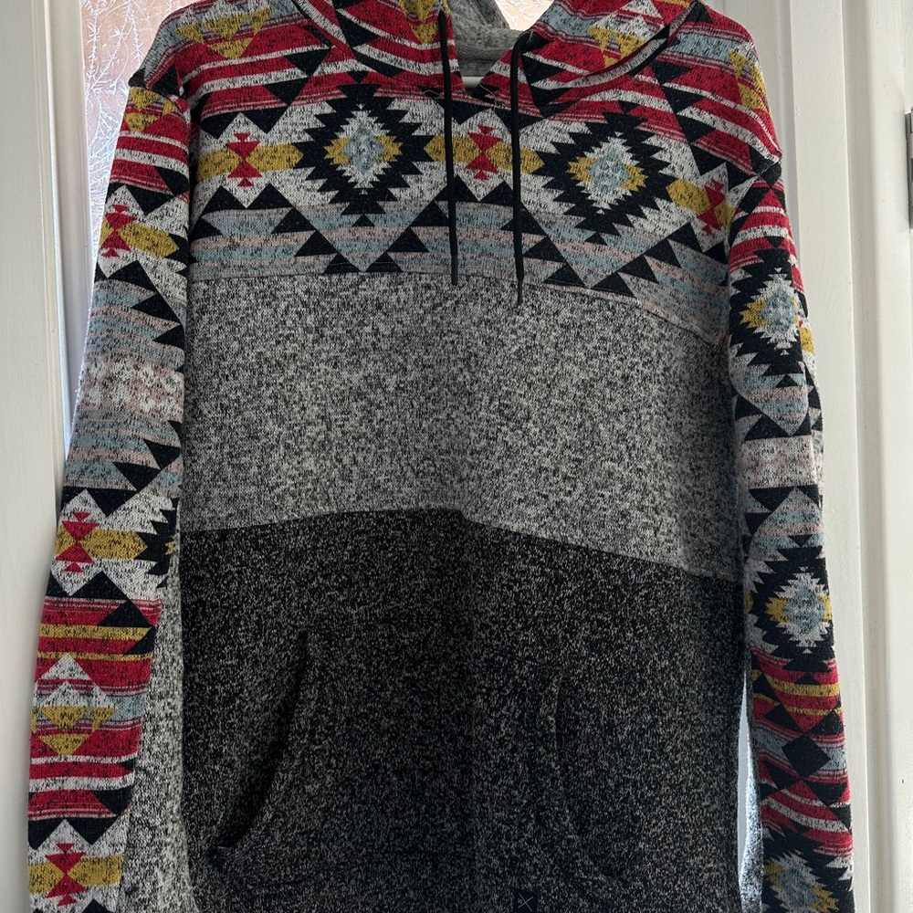 Tribal Patterned Gray and Black Hoodie